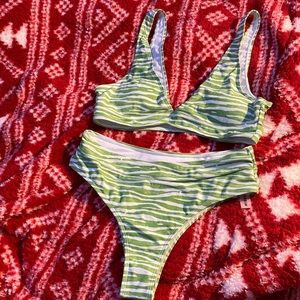 Shein green zebra striped bikini set ***never worn***